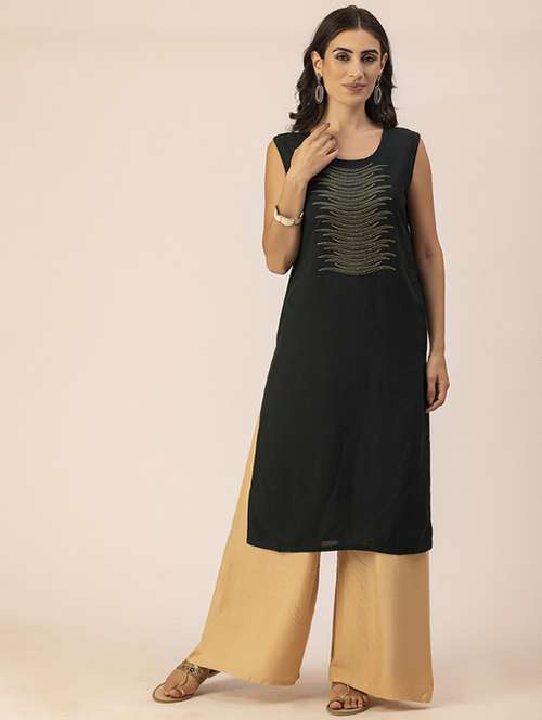 women yoke embroidered straight kurta - 20293332 - Very Small Image - 1