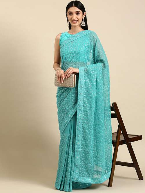 women's embroidered saree with blouse - 20299784 - Very Small Image - 1