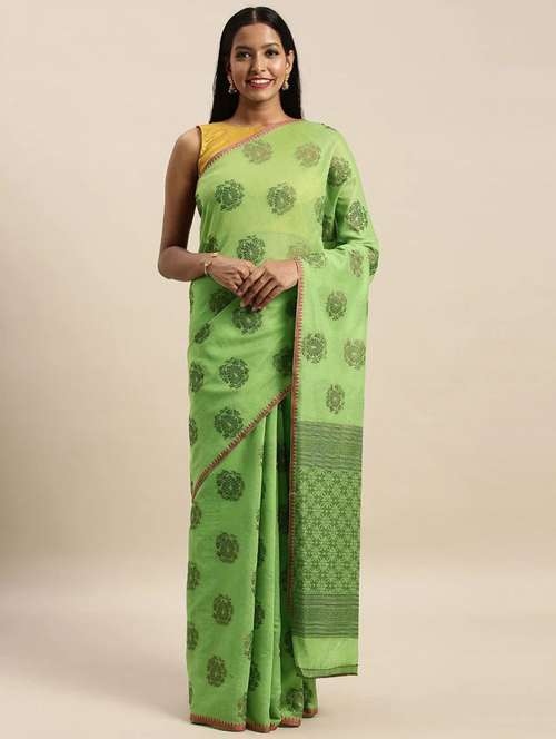 women's self design green colored saree with blouse - 20306373 - Very Small Image - 1
