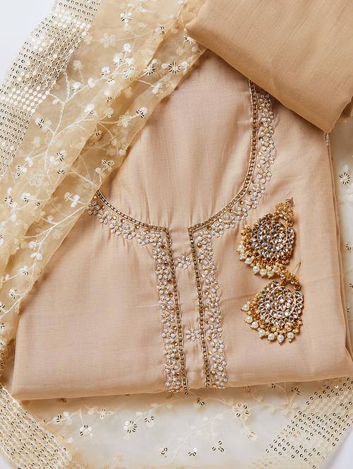 women beige embellished unstitched suits - 20310387 - Very Small Image - 1