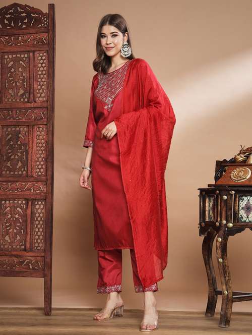 women yoke embroidered suit set - 20329864 - Very Small Image - 1