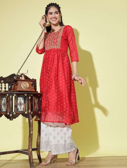 red colored a-line kurta - 20331349 - Very Small Image - 1