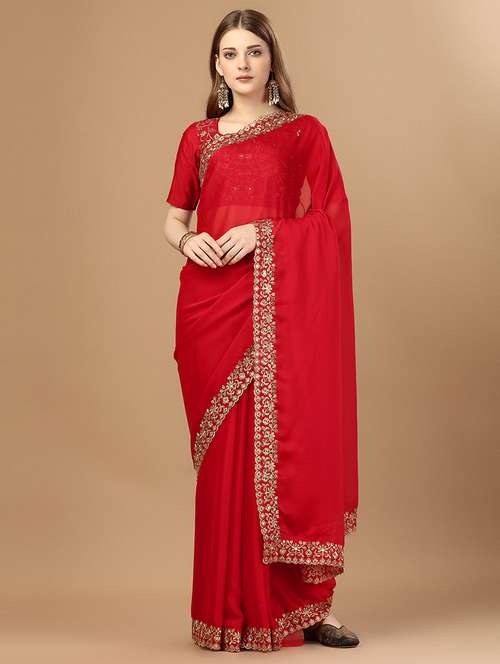 women solid with bordered saree with blouse - 20334312 - Very Small Image - 1