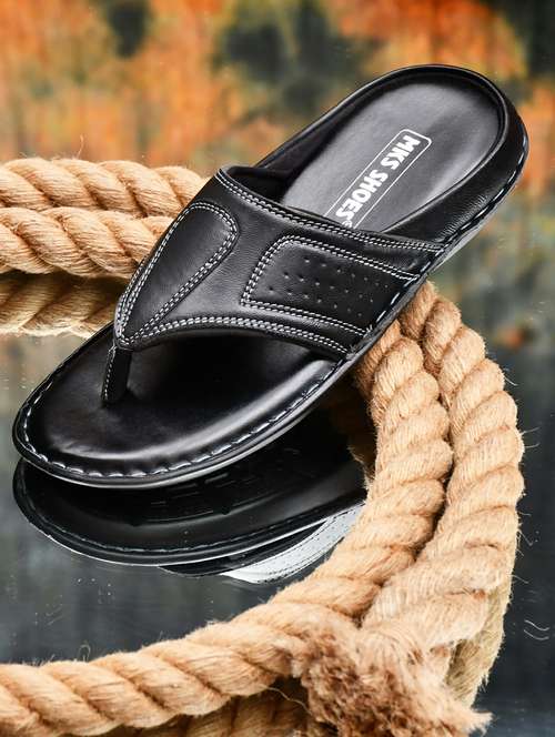 black leather toe separator slippers - 20334619 - Very Small Image - 1