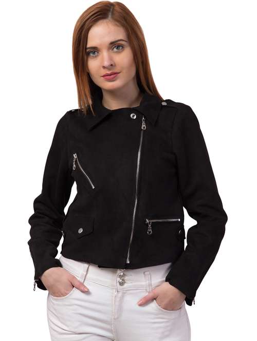 women black faux leather summer jacket - 20340908 - Very Small Image - 1