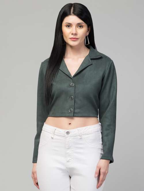 women solid faux leather summer jacket - 20340919 - Very Small Image - 1