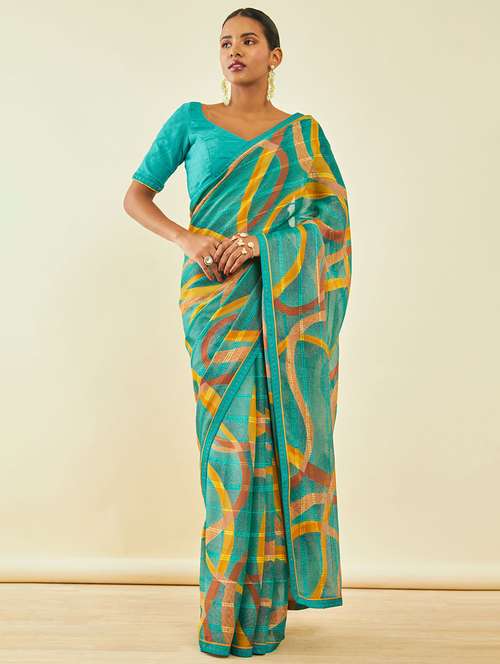 women's abstract blue colored saree - 20369627 - Very Small Image - 1