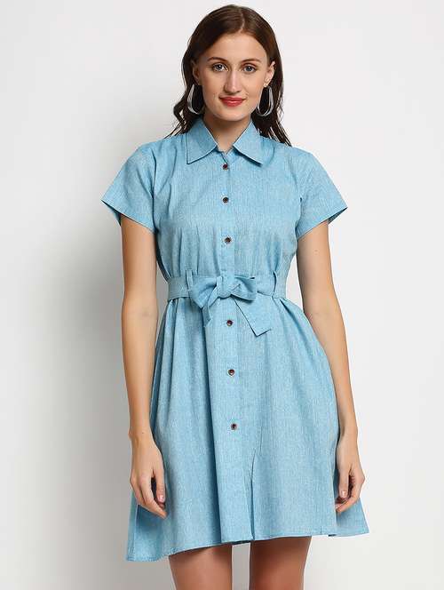 blue solid a-line dress - 20375237 - Very Small Image - 1