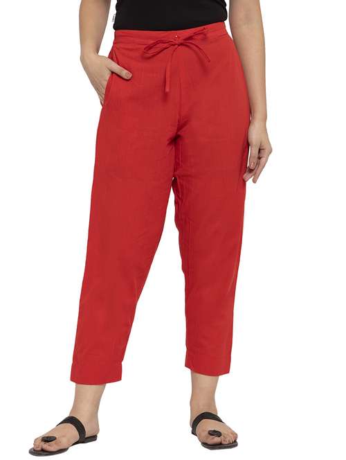 women red ankle length straight pants - 20375310 - Very Small Image - 1