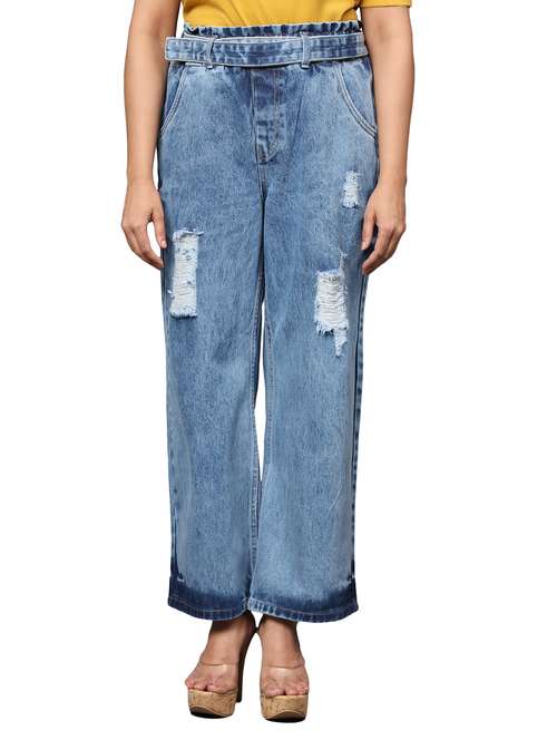 women's distress straight fit jeans - 20386671 - Very Small Image - 1