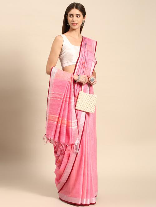 women's self design pink colored saree with blouse - 20405989 - Very Small Image - 1