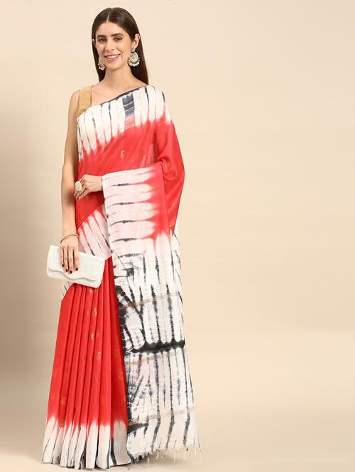 women's tie & dye red colored saree with blouse - 20405990 - Very Small Image - 1