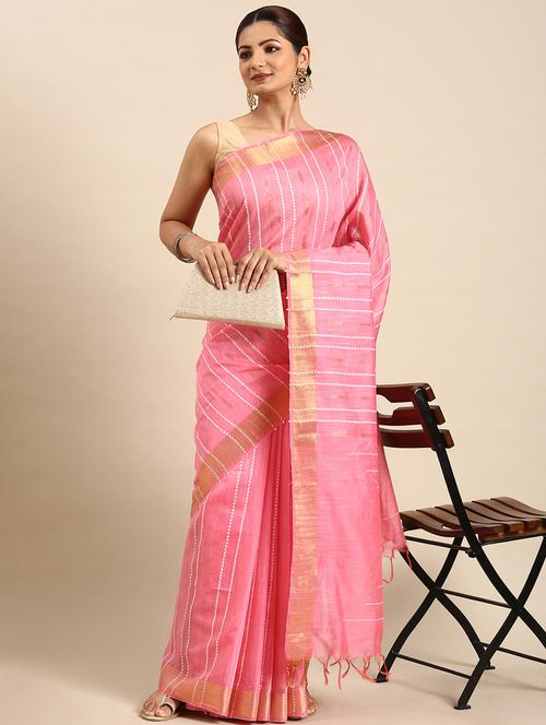 women's self design pink colored saree with blouse - 20406005 - Very Small Image - 1