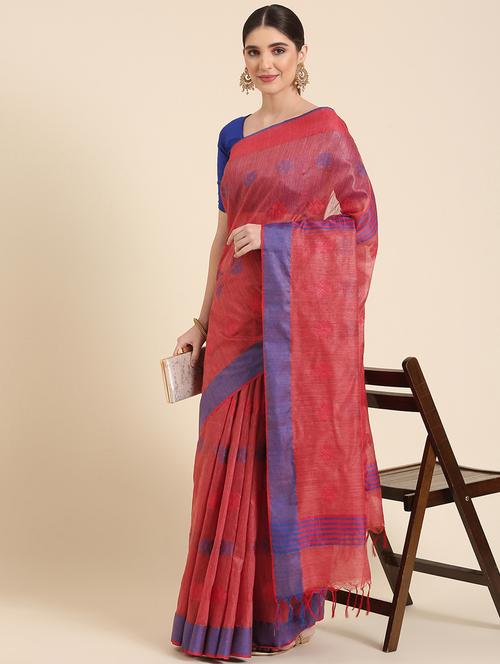 women's self design red colored saree with blouse - 20406113 - Very Small Image - 1