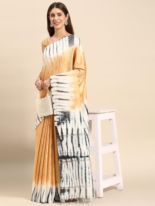 women's printed beige colored saree with blouse - 20406276 - Very Small Image - 1