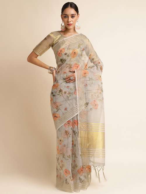 women's floral beige colored saree - 20411824 - Very Small Image - 1