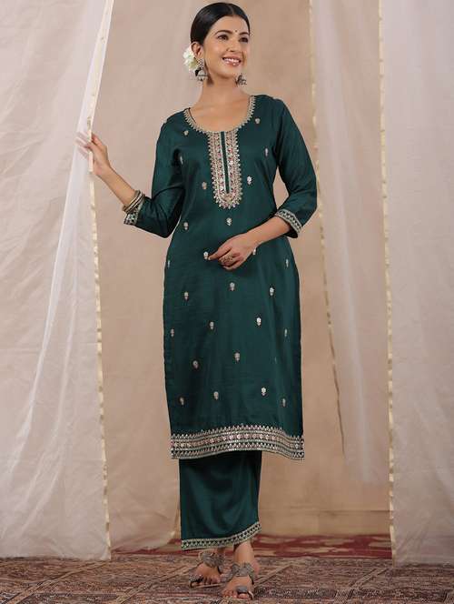 women green round neck straight kurta - 20419053 - Very Small Image - 1