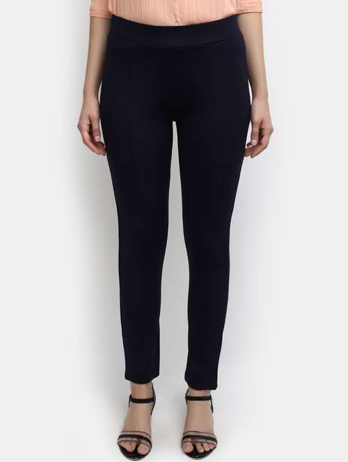 navy blue solid cotton jegging - 20429390 - Very Small Image - 1