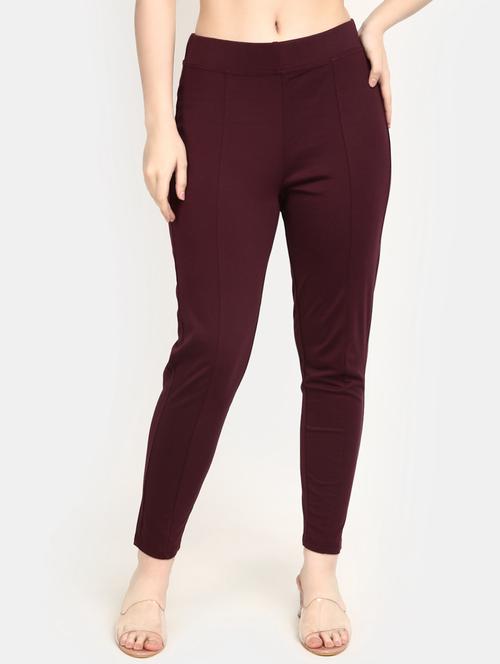 maroon solid cotton jegging - 20429395 - Very Small Image - 1