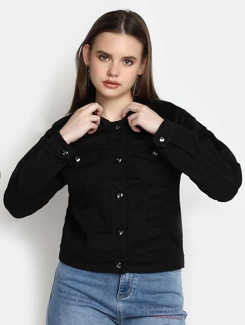 women black cotton regular jacket - 20435699 - Very Small Image - 1