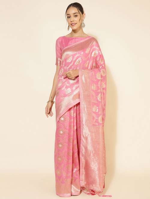 women's self design peach colored saree with blouse - 20500952 - Very Small Image - 1