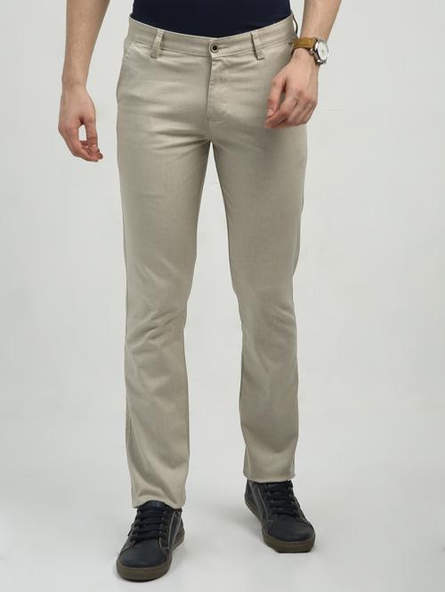 men mid rise solid flat front casual trouser - 20519650 - Very Small Image - 1