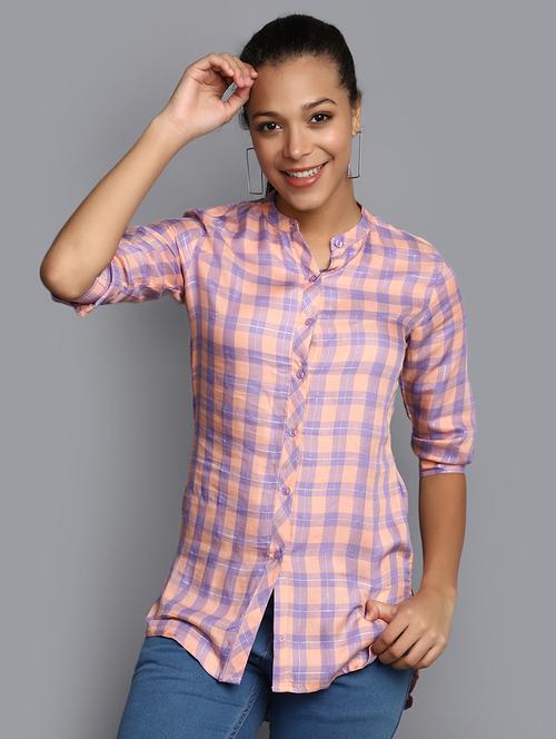 women pink check printed regular shirt - 20594775 - Very Small Image - 1