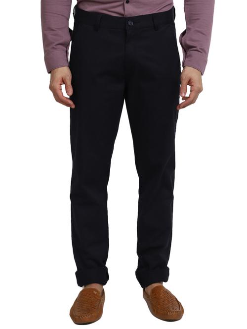 men mid-rise navy blue solid casual chinos - 20594839 - Very Small Image - 1