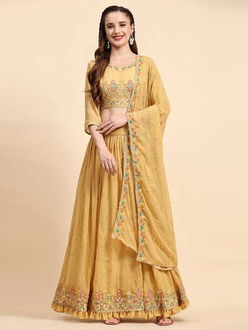 women yellow flared lehenga choli with dupatta - 20610698 - Very Small Image - 1
