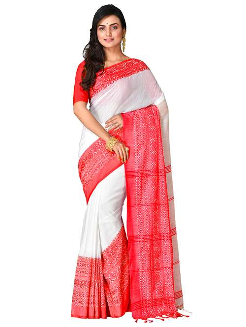 white self design handloom saree with blouse - 20614180 - Very Small Image - 1