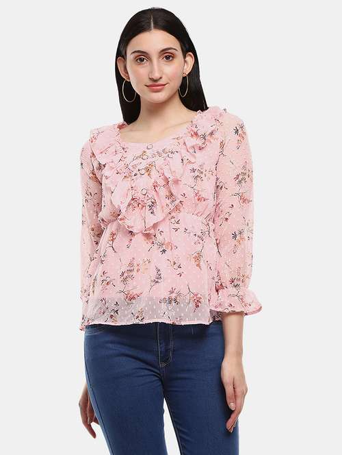women pink floral printed regular top - 20681763 - Very Small Image - 1