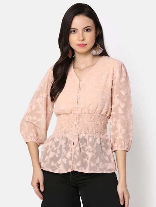 beige cotton a line top - 20682019 - Very Small Image - 1