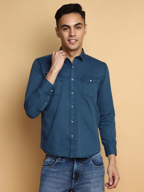 blue cotton casual shirt - 20686235 - Very Small Image - 1