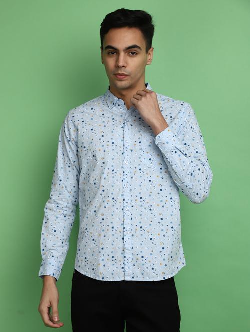 blue floral printed casual shirt - 20686243 - Very Small Image - 1