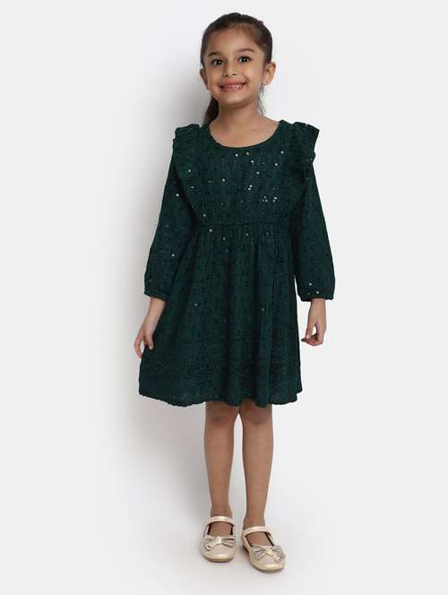 girls round neck long sleeves frock - 20687936 - Very Small Image - 1