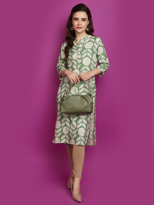 women green mandarin neck straight kurta - 20724900 - Very Small Image - 1