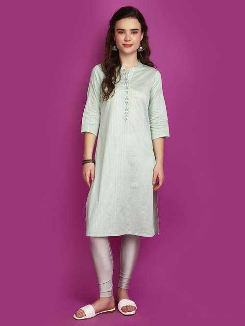 women green mandarin neck straight kurta - 20755487 - Very Small Image - 1