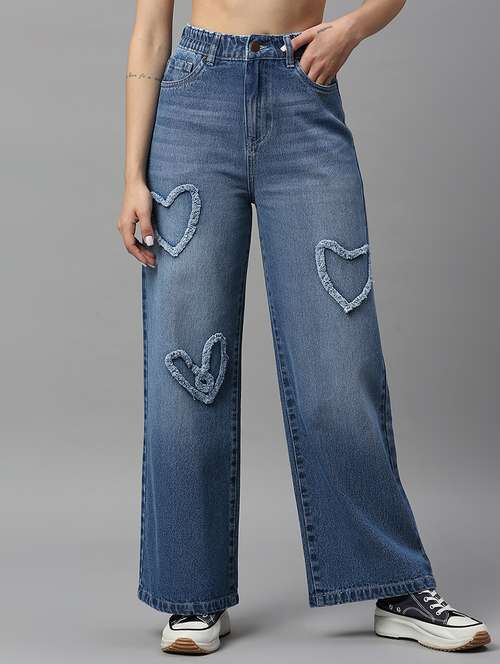 women's patched wide leg jeans - 20766024 - Very Small Image - 1
