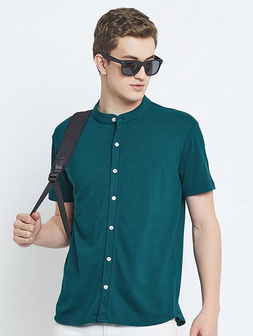 men teal solids casual shirt - 20768356 - Very Small Image - 1