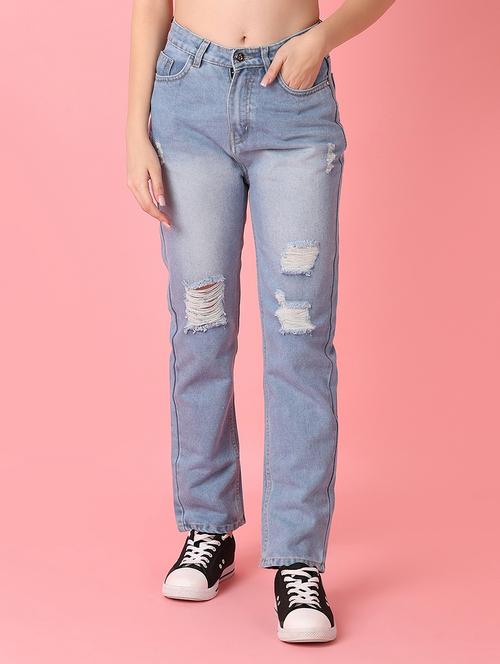 women distressed mid rise straight fit jean - 20806573 - Very Small Image - 1