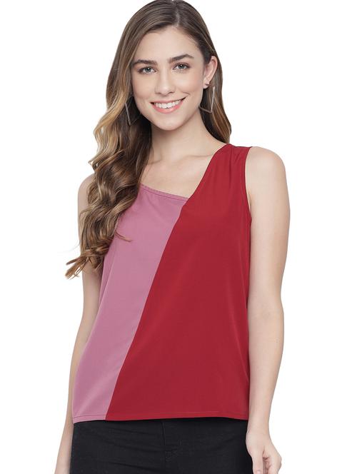 women color blocked asymmetric neck top - 20807174 - Very Small Image - 1