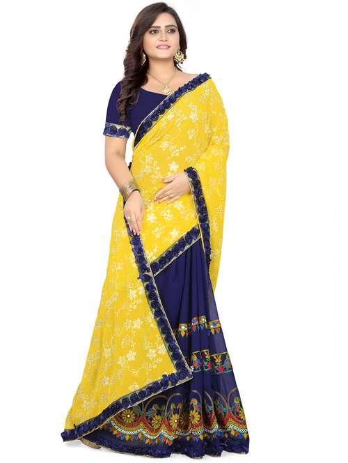 women blue embroidered half and half saree with blouse - 20830955 - Very Small Image - 1