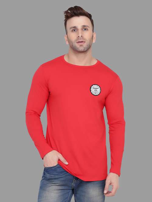 red solid cotton blend t-shirt - 20842065 - Very Small Image - 1