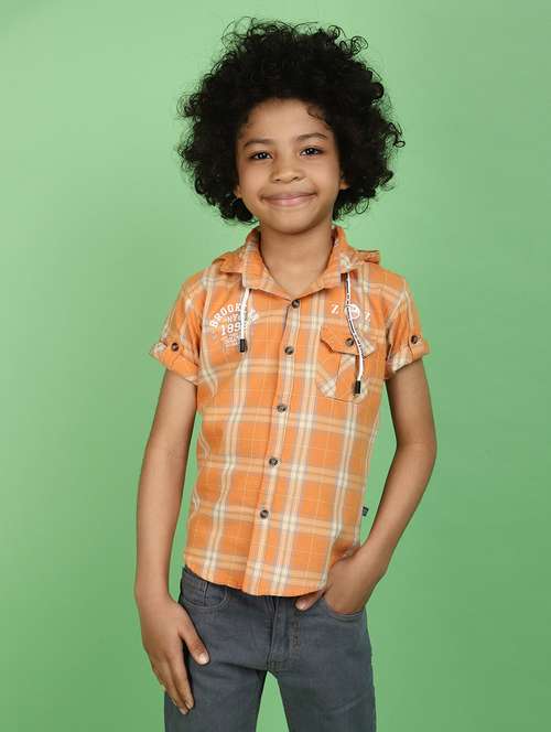 orange checks cotton shirt - 20852251 - Very Small Image - 1
