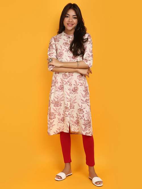 women floral printed mandarin neck a-line kurta - 20879158 - Very Small Image - 1