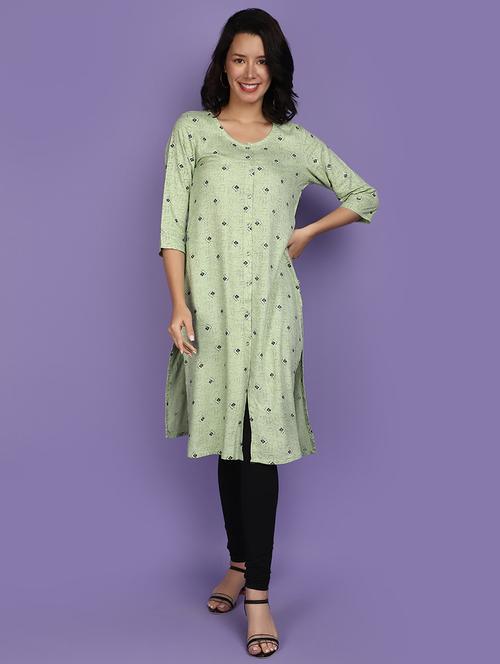 women green round neck straight kurta - 20911867 - Very Small Image - 1