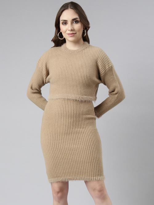 women beige solid bodycon dress - 20915754 - Very Small Image - 1