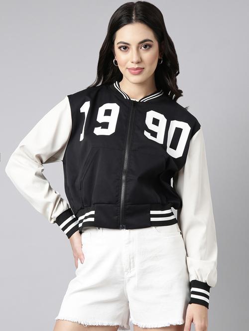 black cotton blend varsity jacket - 20917212 - Very Small Image - 1