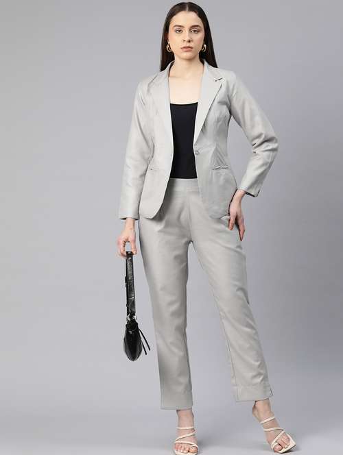 grey solid blazer and trousers co-ord set - 20945230 - Very Small Image - 1