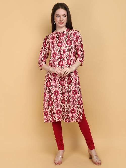 women pink mandarin neck straight kurta - 20948650 - Very Small Image - 1